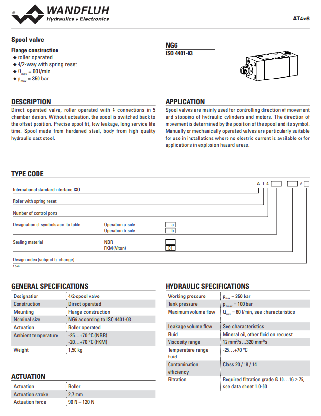 Roll operated operation spool valve AT4_6-Wandfluh - CÔNG TY TNHH ...