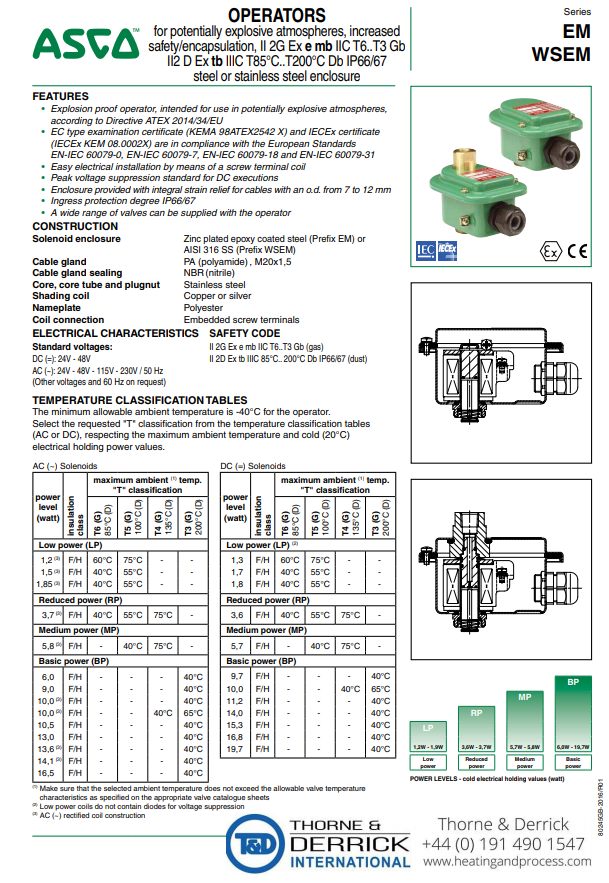 ASCO Solenoid coil: EM / WSEM - CÔNG TY TNHH THƯƠNG MẠI THIẾT BỊ TỰ ...