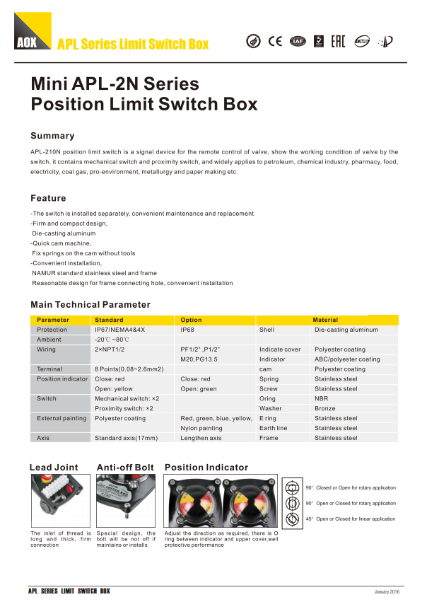 Tae Switch Limit switch box APL - Cao Đạt TAE Co.,LTD